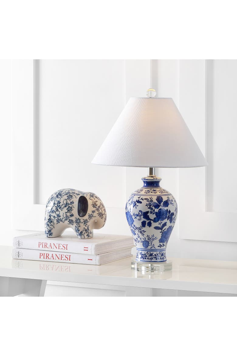 Song 21.5" Ceramic/Crystal Chinoiserie Floral LED Table Lamp, Blue/White, Alternate, color, Blue/White