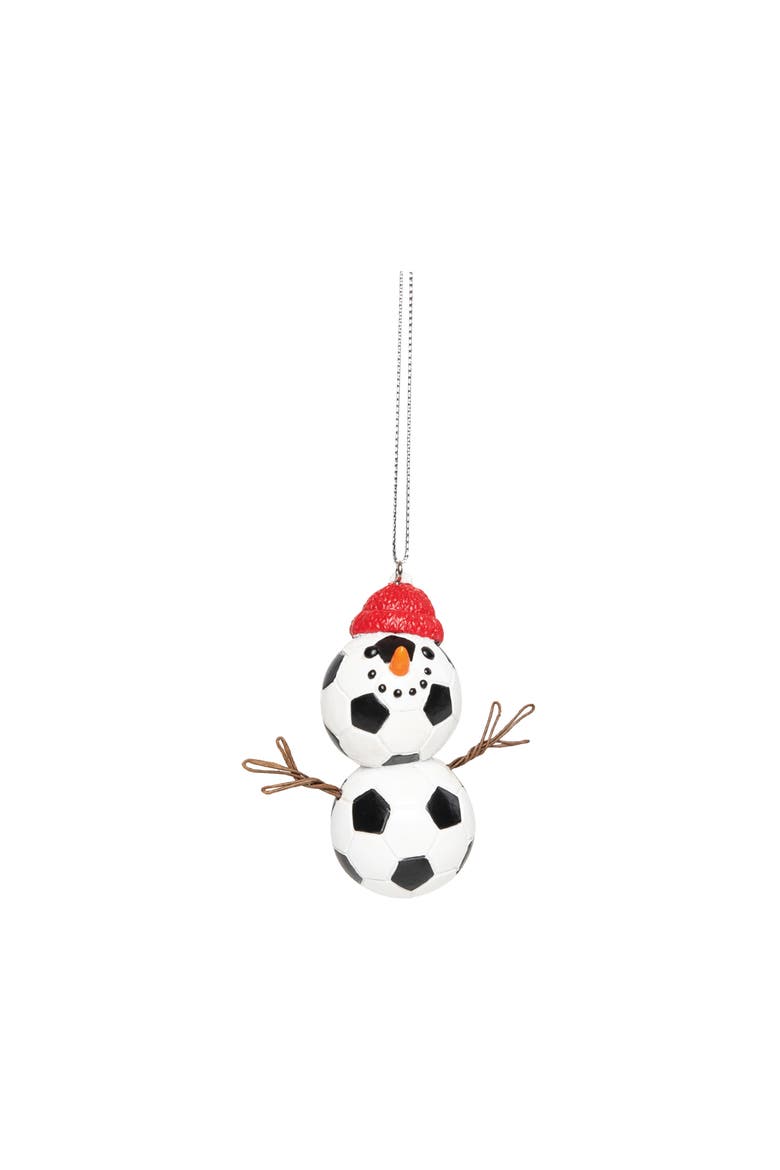 Soccer Snowman Christmas Tree Ornament, Main, color, White