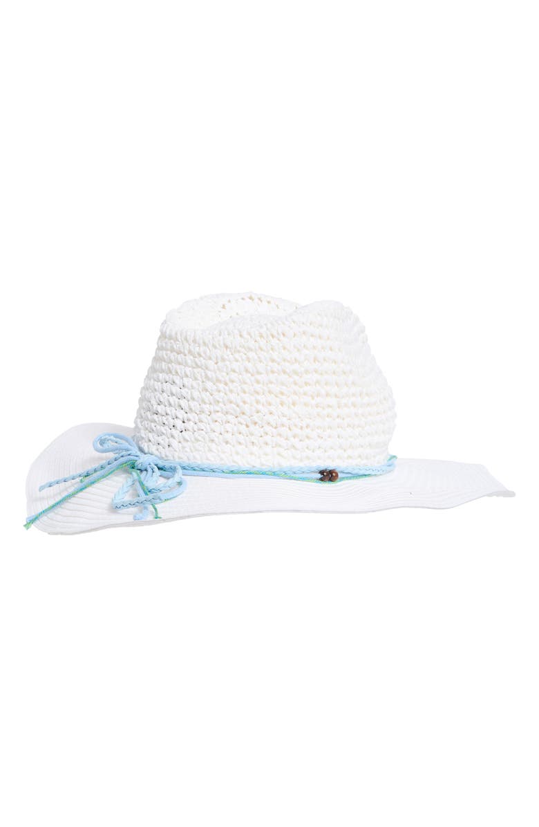Vince Camuto Crochet Straw Bucket Hat, Alternate, color, White