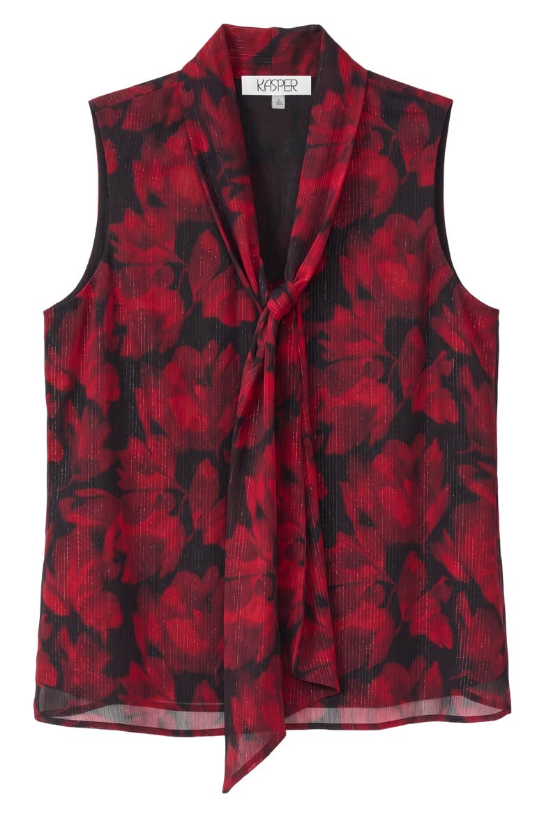 Tie Neck Sleeveless Metallic Chiffon Top, Alternate, color, FIRE RED MULTI