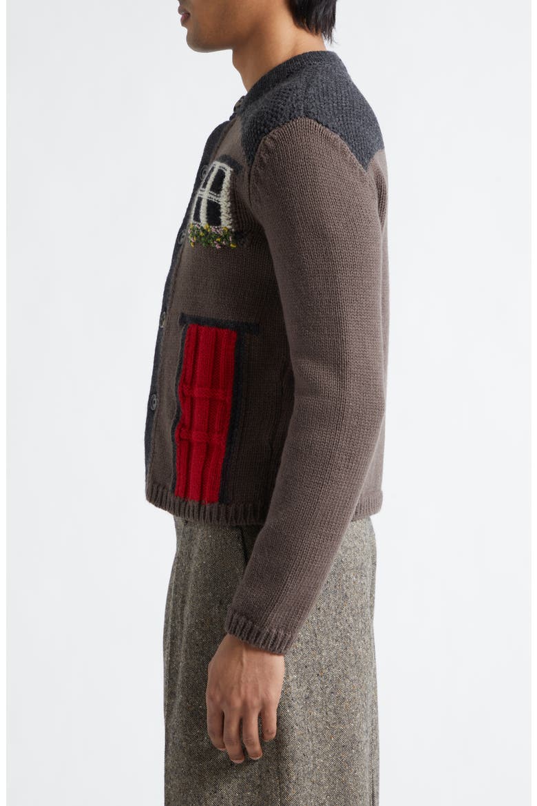 House Intarsia Wool Cardigan, Alternate, color, CHESTNUT