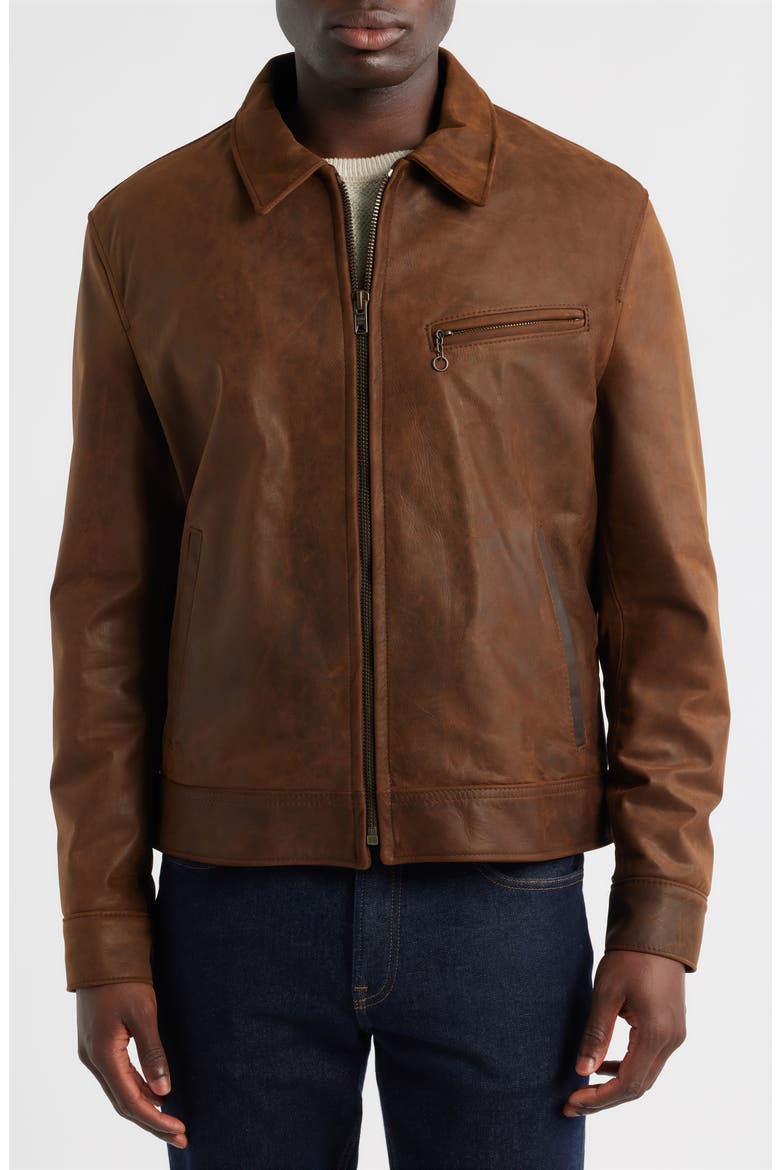 Leather Trucker Jacket, Alternate, color, BROWN