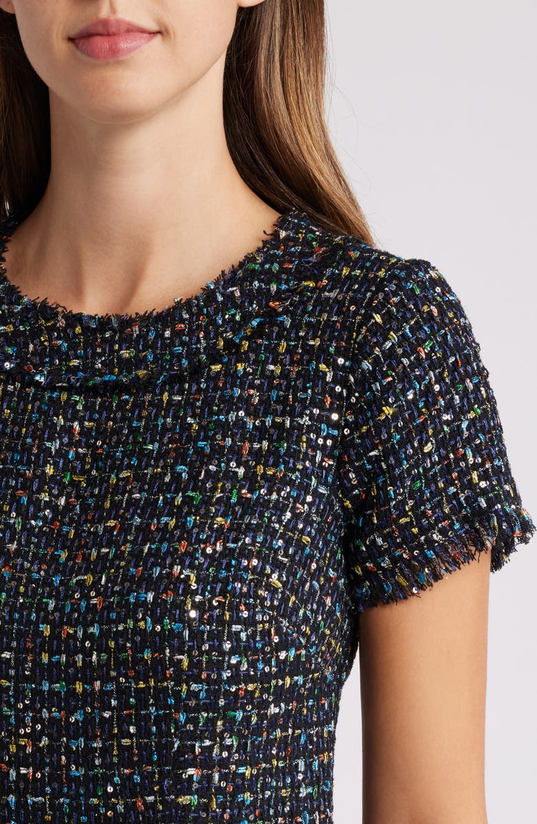 Eliza J Tweed Sheath Dress, Alternate, color, Black Multi