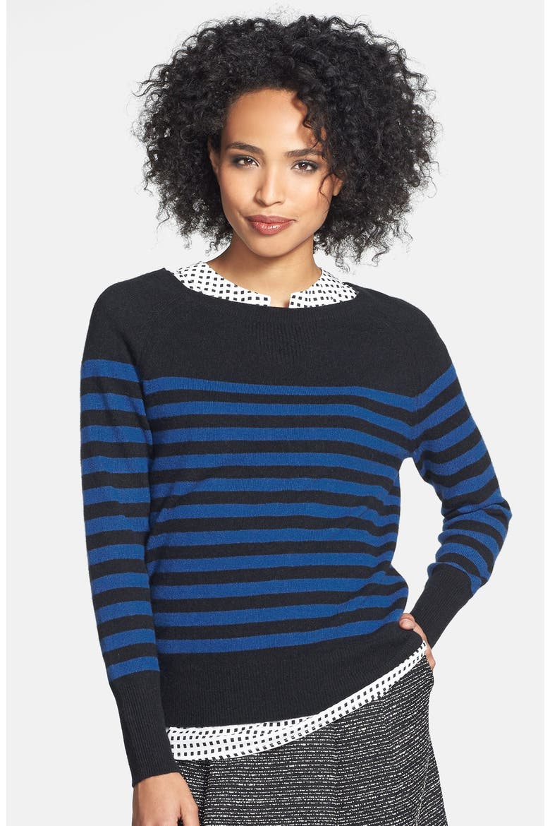 Stripe Cashmere Sweater, Main, color, BLACK- NAVY STRIPE