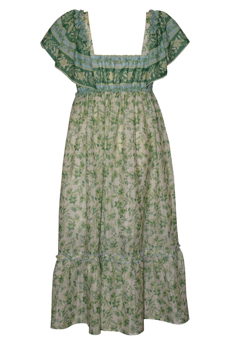 Kids' Border Print Puff Sleeve Maxi Party Dress, Alternate, color, GREEN