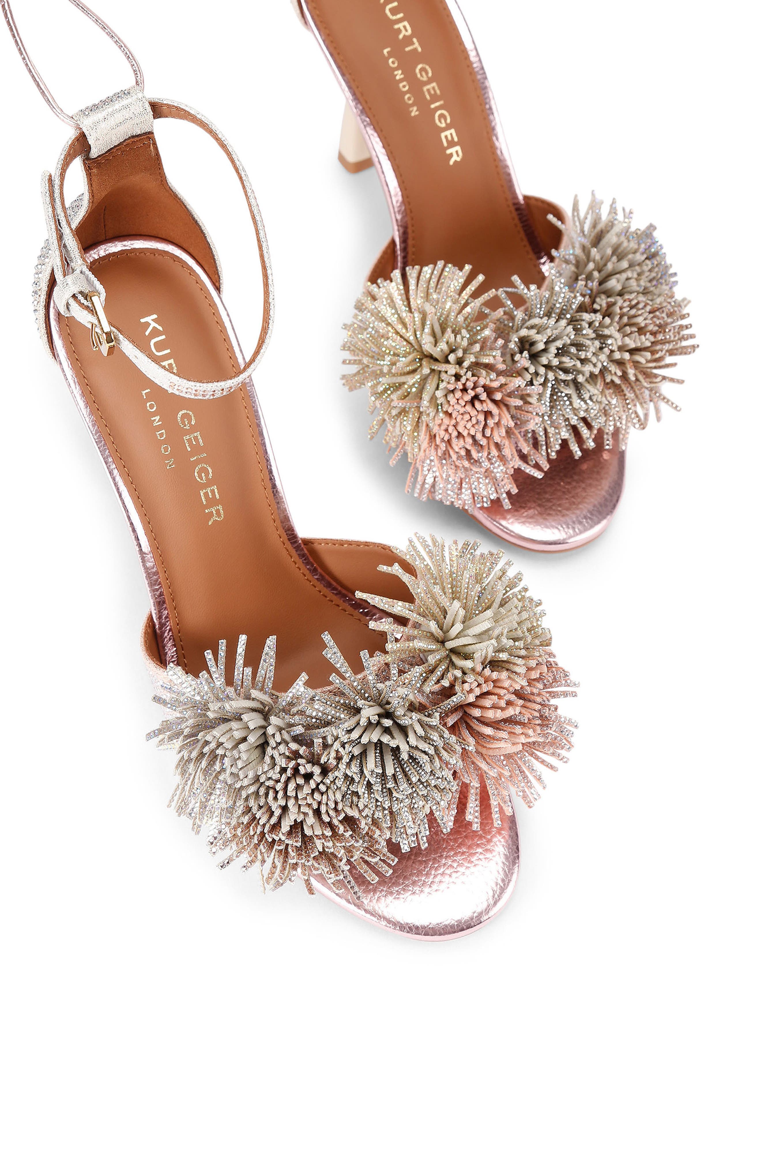 Kurt Geiger London Pom Pom Ankle Wrap Sandal, Alternate, color, Open Grey