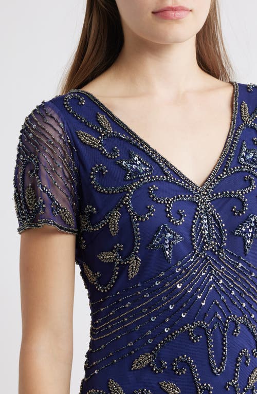 Pisarro Nights Beaded Double V-neck Dress In Blue