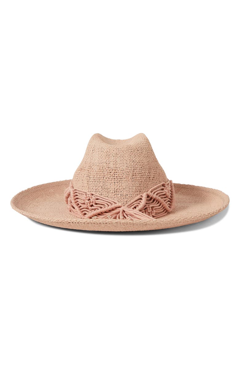 Brixton Matteo Macramé Accent Straw Hat, Alternate, color, Soft Pink