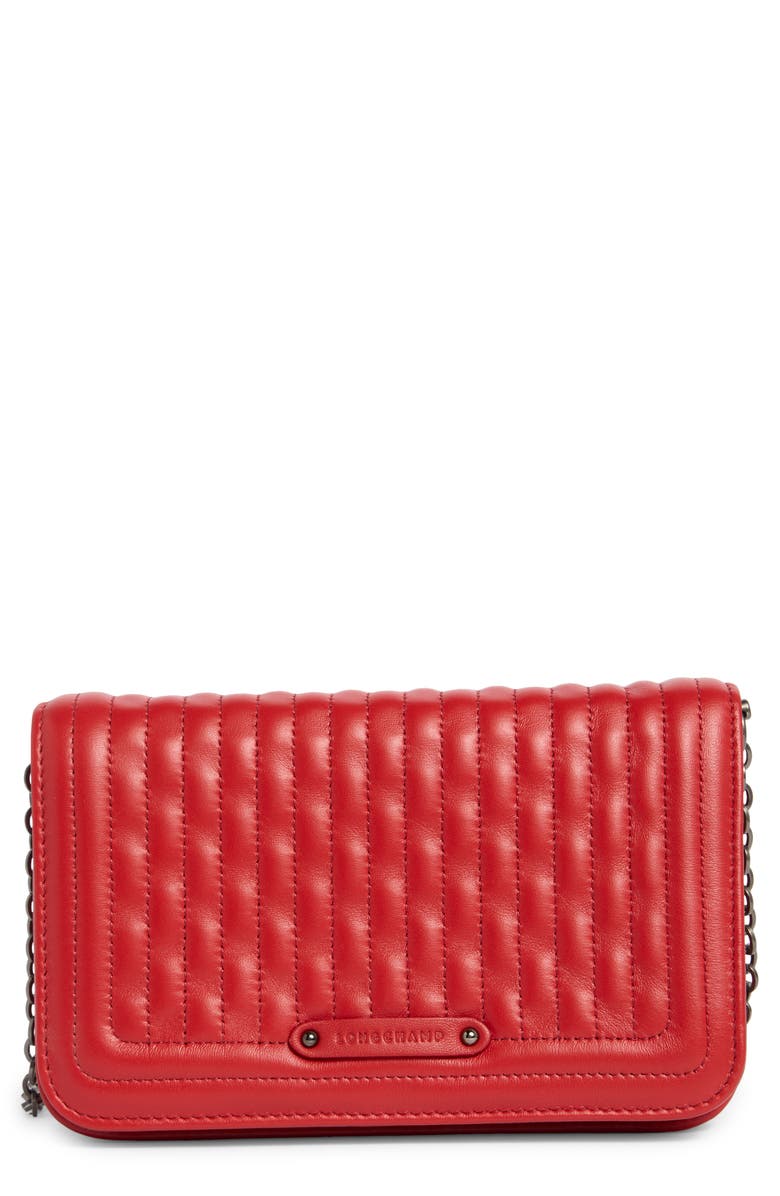 Longchamp Quilted Leather Wallet on a Chain, Main, color, Red