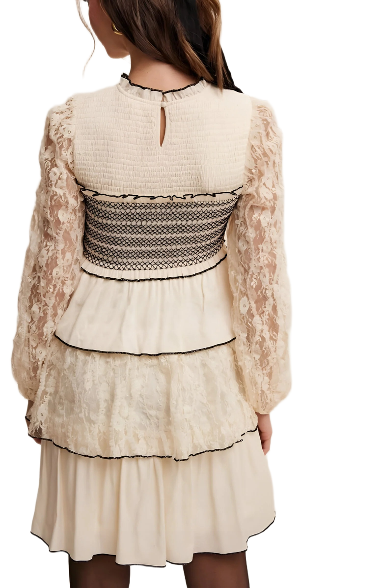 Knit and Lounge Tiered Mini Dress with Lace Sleeves, Alternate, color, 