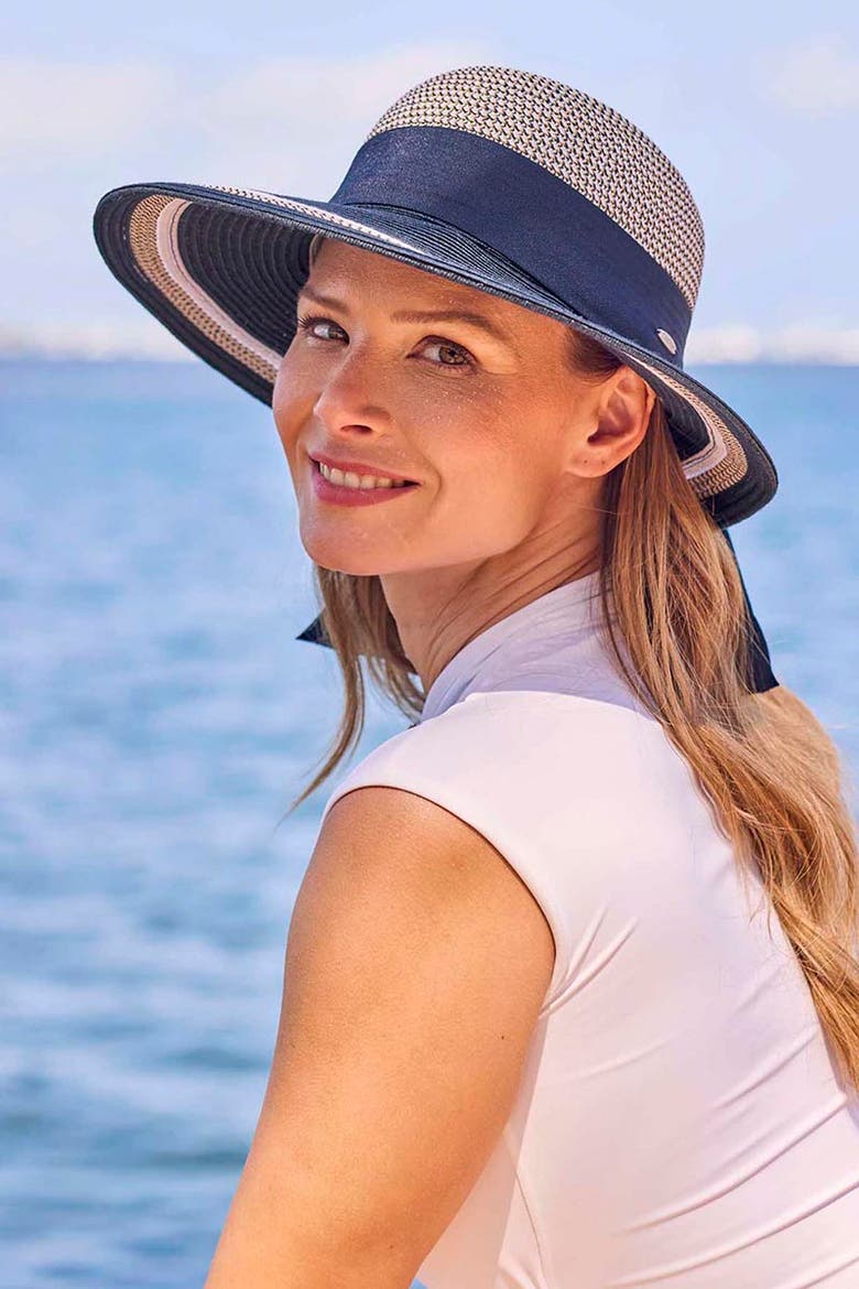 Women's Clara Sun Hat with Ribbon, UPF 50+ Sun Protection, Alternate, color, Navy/White Colorblock