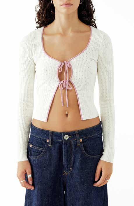 BDG Urban Outfitters Pointelle Tie Front Cardigan
