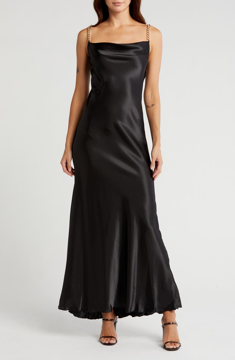 bebe X Ciara Chain Strap Satin Dress, Main, color, 