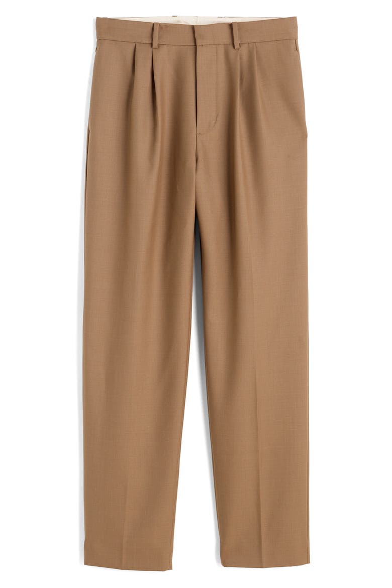 Double Pleated Wool Blend Twill Pants, Alternate, color, DESERT BROWN