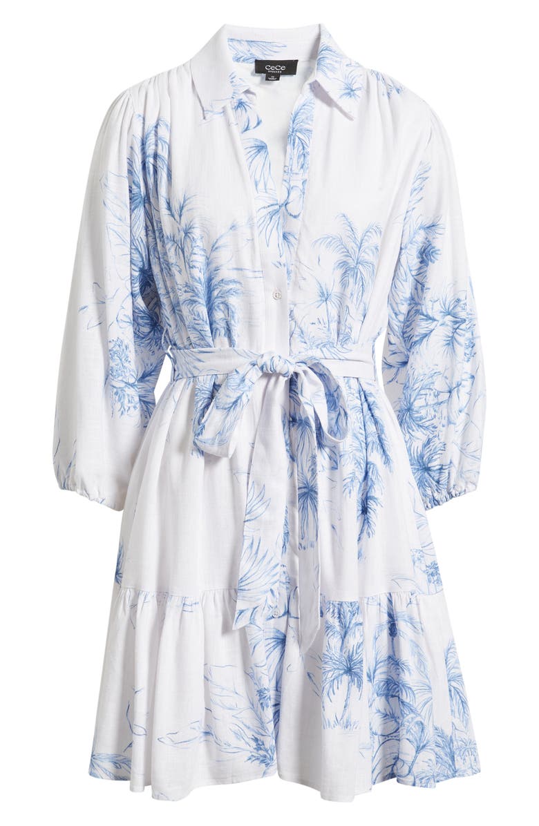 CeCe Tie Waist Ruffle Hem Long Sleeve Dress, Main, color, Blue Haze
