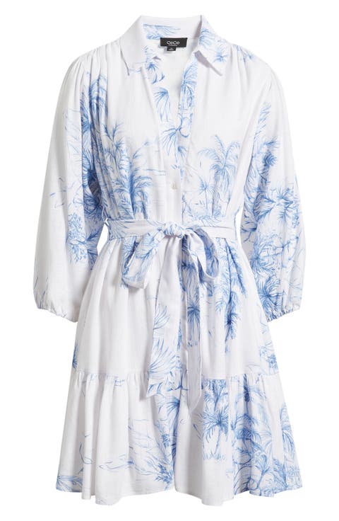 Tie Waist Ruffle Hem Long Sleeve Dress