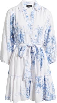 CeCe Tie Waist Ruffle Hem Long Sleeve Dress
