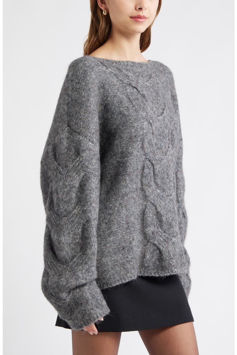 Cable Boatneck Sweater, Alternate, color, GREY HEATHER