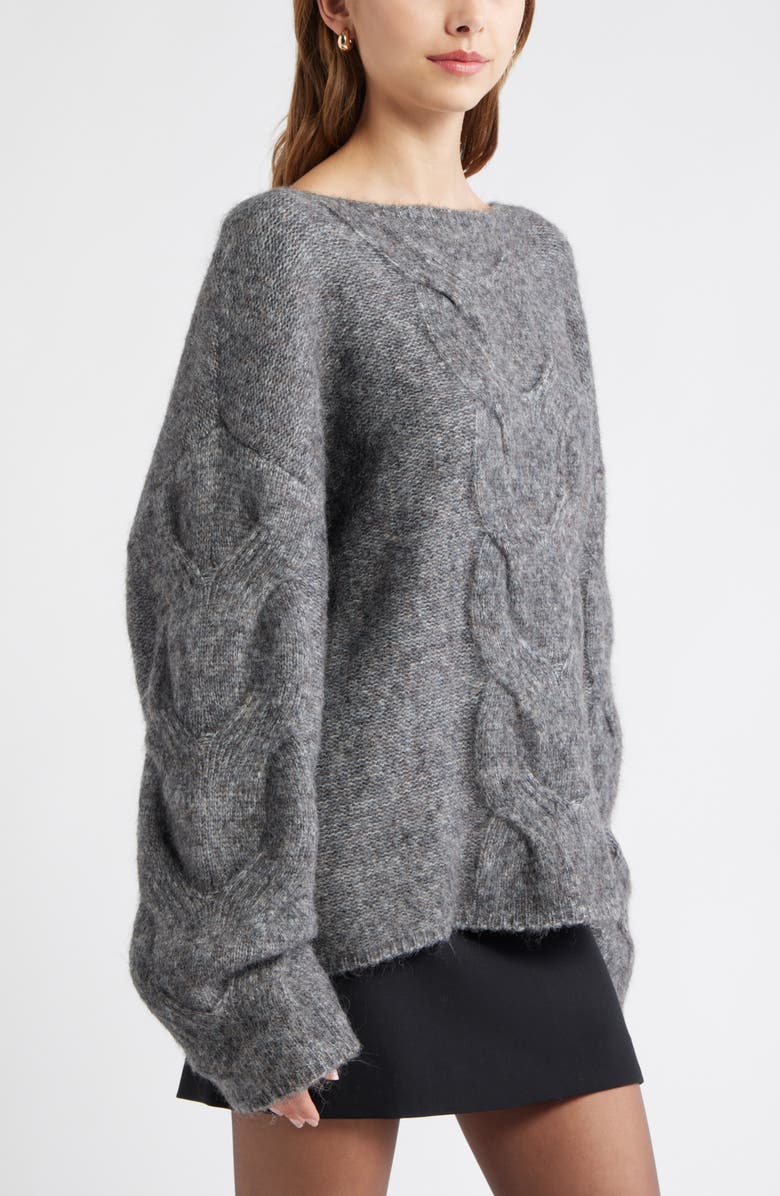 Open Edit Cable Boatneck Sweater, Alternate, color, Grey Heather