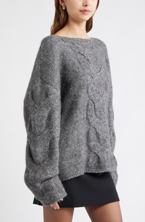 Open Edit Cable Boatneck Sweater In Gray