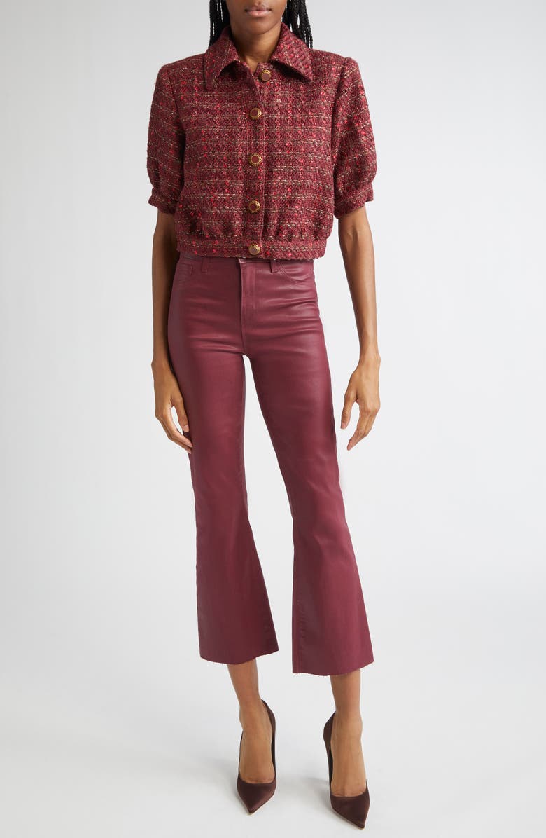 L'AGENCE Tweed Check Puff Sleeve Jacket, Alternate, color, Brown/Blk Cherry Multi Tweed