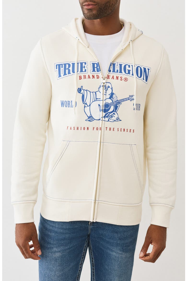 Buddha Icon Zip Hoodie, Main, color, WINTER WHITE