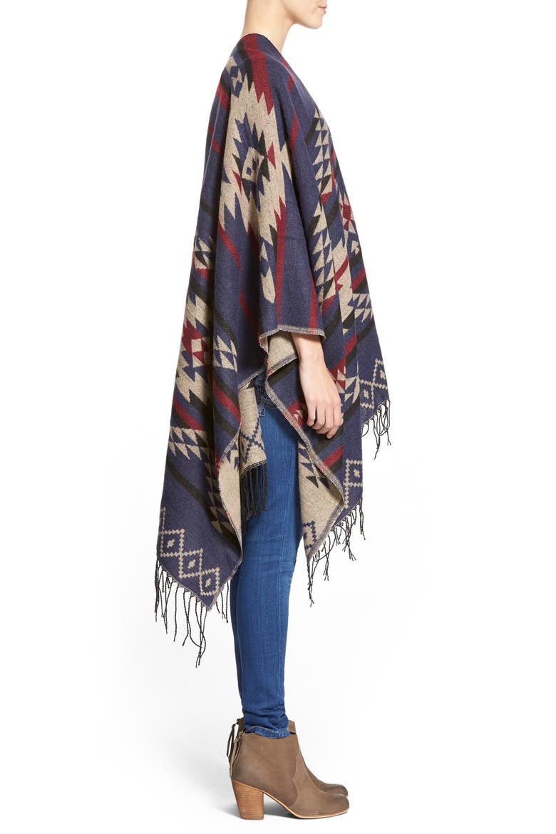 Reversible Geometric Pattern Poncho, Alternate, color, INDIGO MULTI