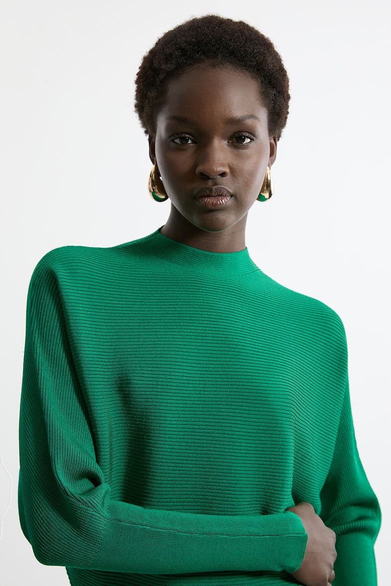 Drape Knit Bat Wing Pencil Midi Dress, Alternate, color, Green