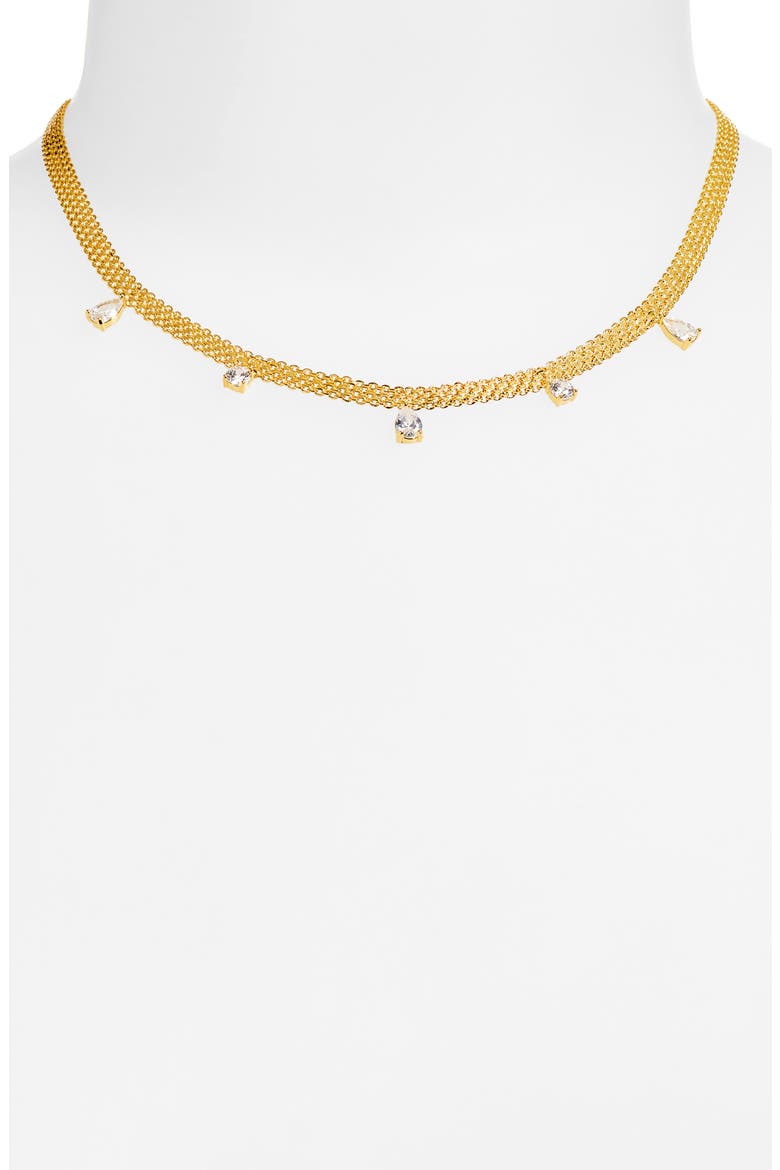 Cubic Zirconia Charm Mesh Collar Necklace, Alternate, color, CLEAR- GOLD