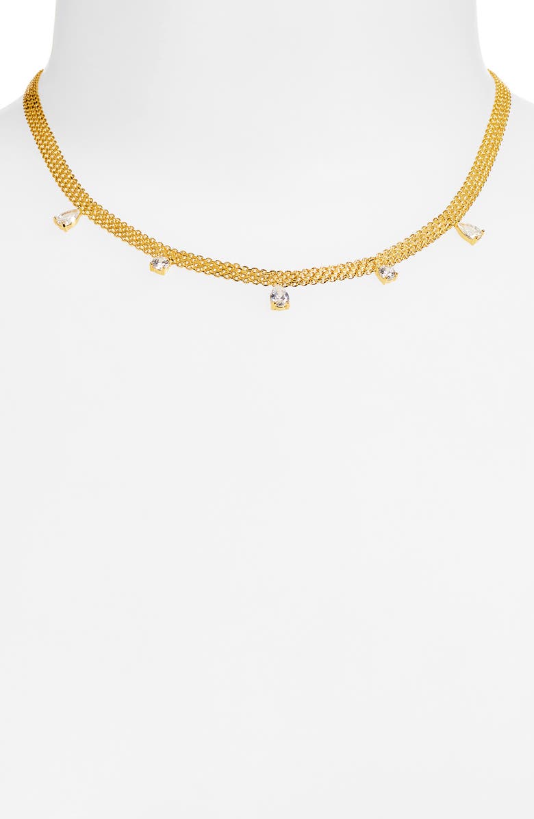 Nordstrom Cubic Zirconia Charm Mesh Collar Necklace, Alternate, color, Clear- Gold