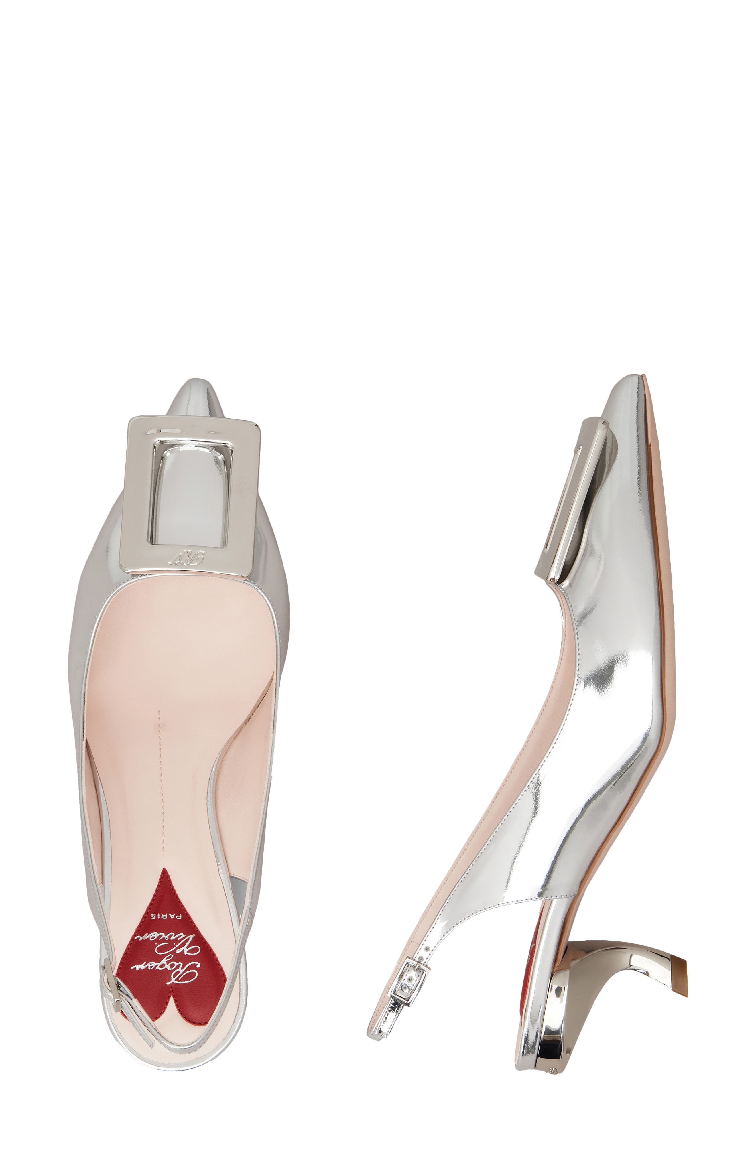 Roger Vivier Virgule Pointed Toe Slingback Pump, Alternate, color, Argento