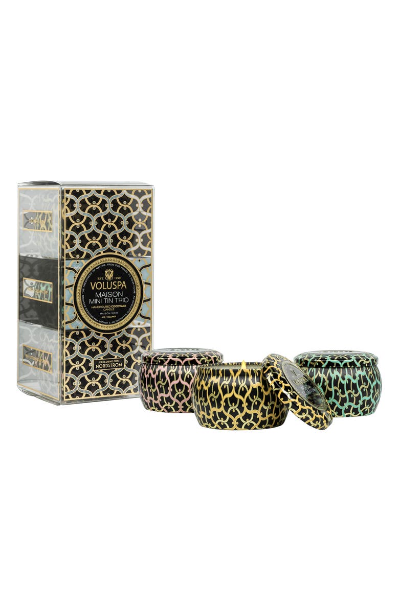 Voluspa Maison Noir Mini Tin Candle Trio, Alternate, color,