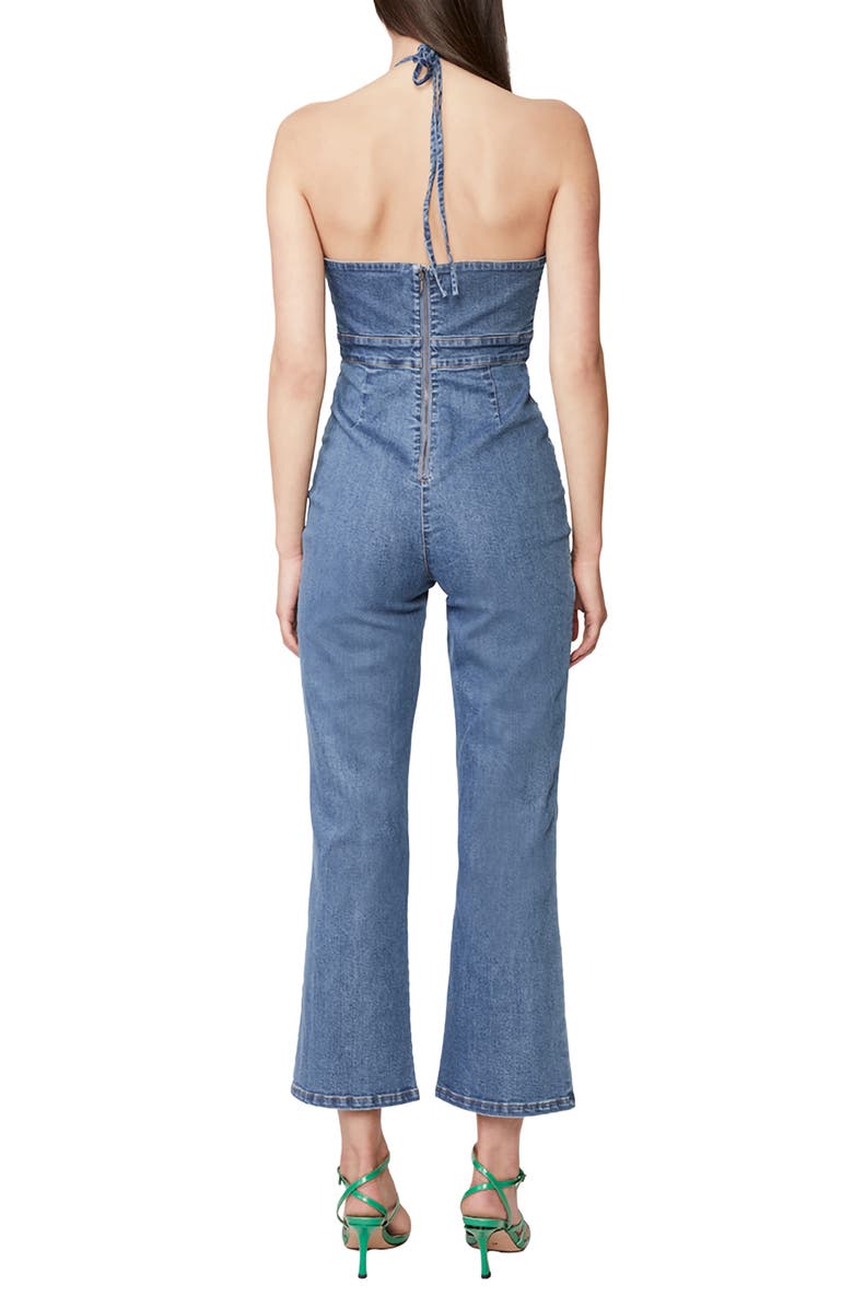 Bardot Lina Halter Denim Flare Leg Jumpsuit, Alternate, color, 