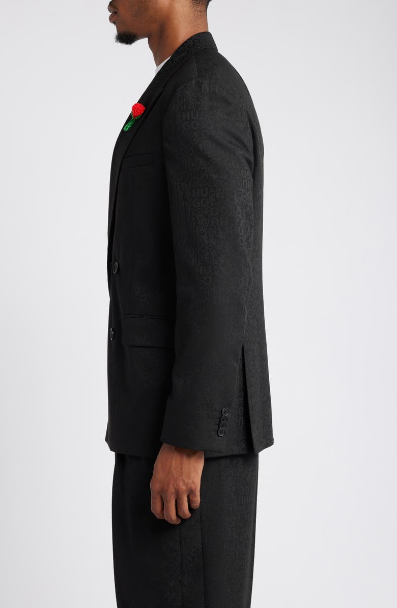 HUGO Hasan Modern Fit Logo Jacquard Sport Coat, Alternate, color, Black Multi