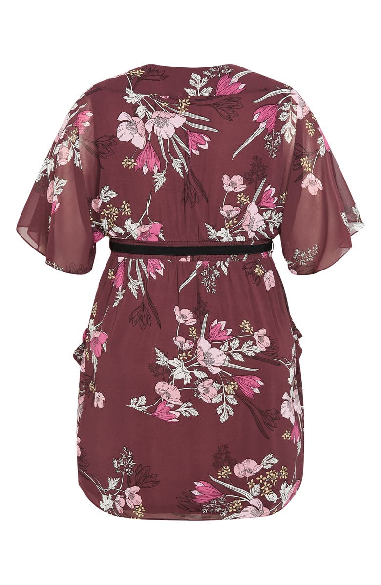 City Chic Lila Floral Print Faux Wrap Dress, Alternate, color, Purple Floral