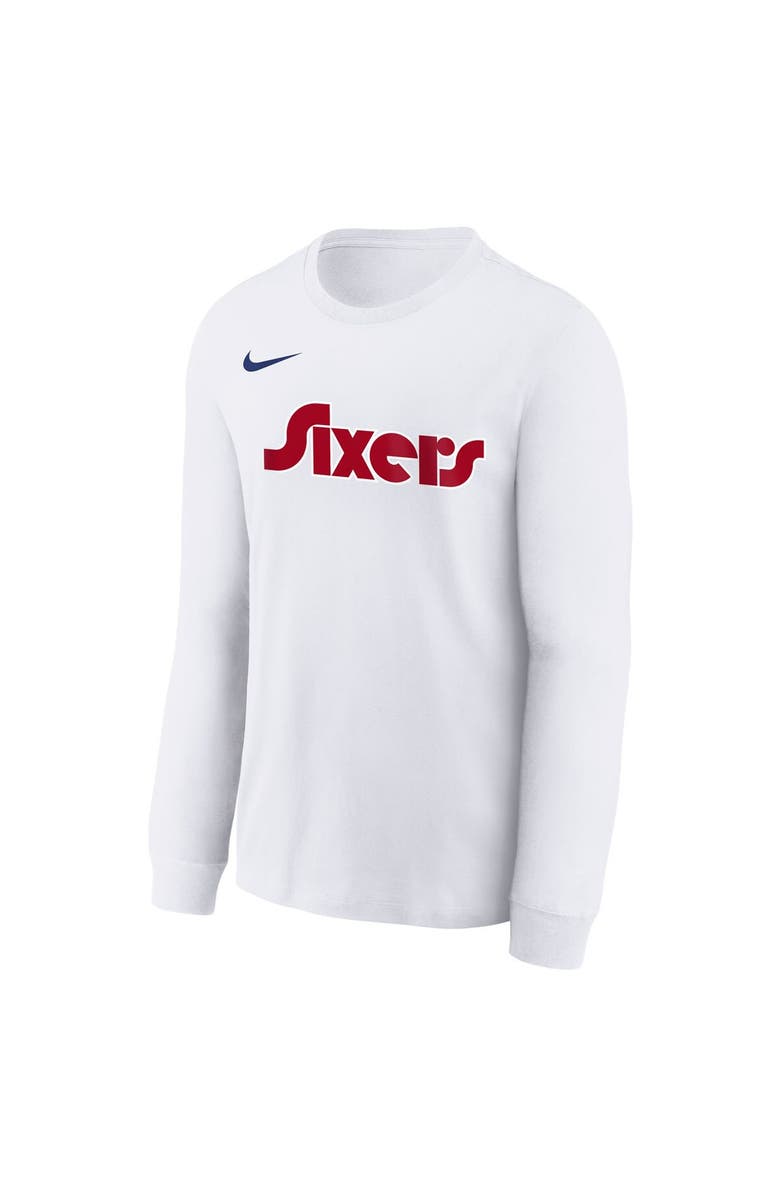 Nike Youth Nike  White Philadelphia 76ers 2024/25 City Edition Wordmark Performance Long Sleeve T-Shirt, Alternate, color, 