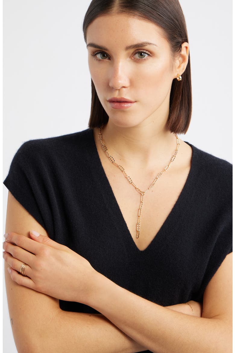 Hammered Paper Clip Chain Y-Necklace, Alternate, color, GOLD