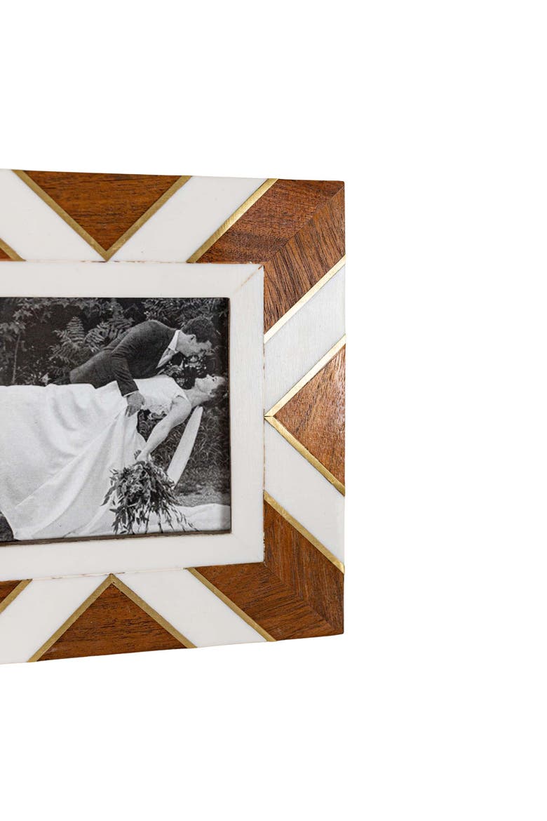4x6 Inch Pieced Geometric Picture Frame Acacia Wood, MDF, Resin, & Glass, Alternate, color, Brown