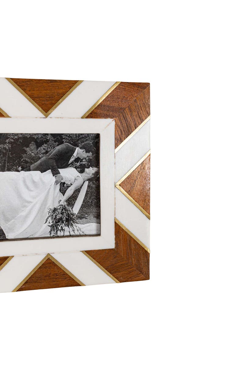 Foreside Home and Garden 4x6 Inch Pieced Geometric Picture Frame Acacia Wood, MDF, Resin, & Glass, Alternate, color, Brown