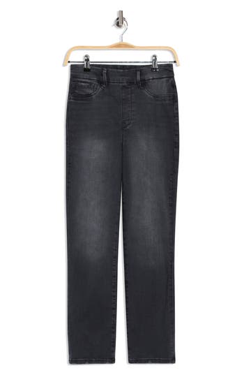 Good American Power Stretch Pull-on High Waist Ankle Straight Leg Jeans In Black