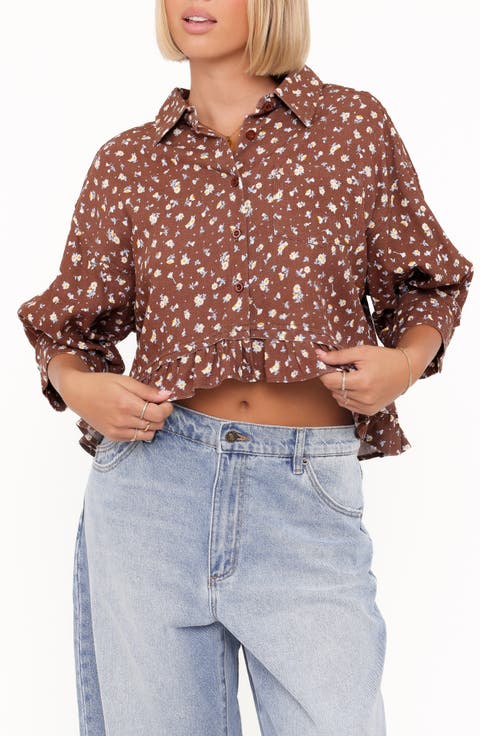 Ashe Floral Crop Button-Up Shirt