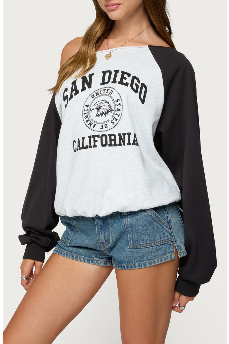 San Diego Off the Shoulder Raglan Long Sleeve Graphic Top, Alternate, color, GRAY-MELANGE-AND-BLACK