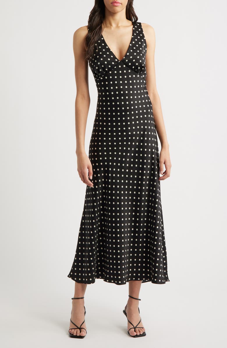 Lulus Julia Polka Dot Slipdress, Main, color, Black / White
