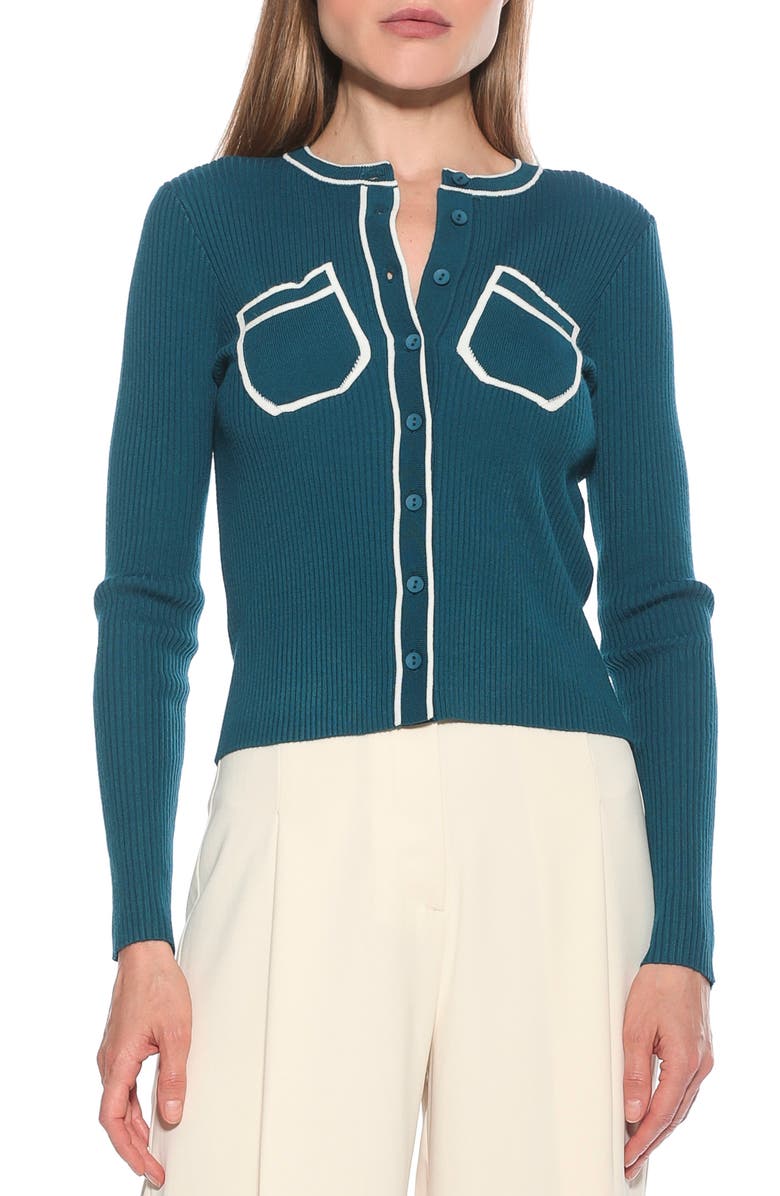 Alexia Admor Clover Ribbed Knit Button Down Cardigan, Main, color, Teal