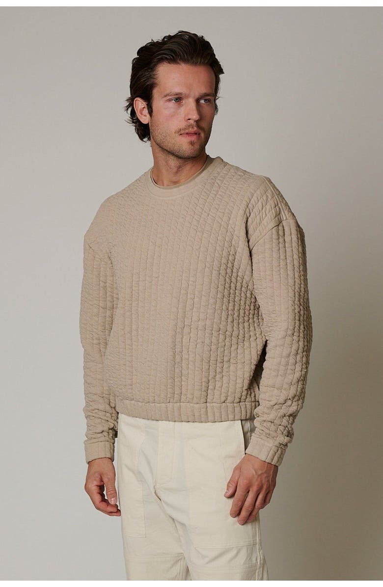 LEISURE LAB Quilt Crewneck Sweater, Main, color, Beige