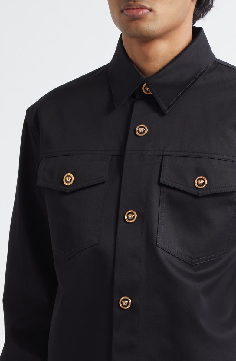 Versace Cotton Gabardine Overshirt, Alternate, color, Black