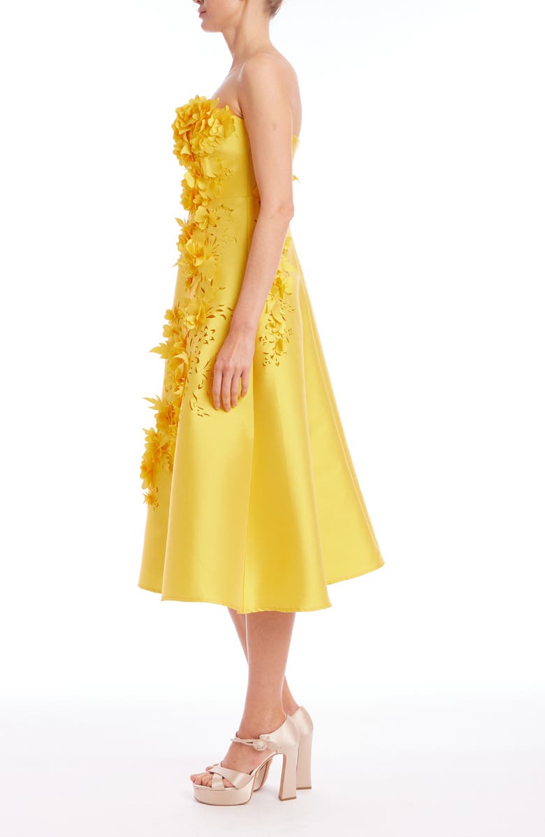 Badgley Mischka Collection Floral Appliqué Strapless Cocktail Dress, Alternate, color, Marigold