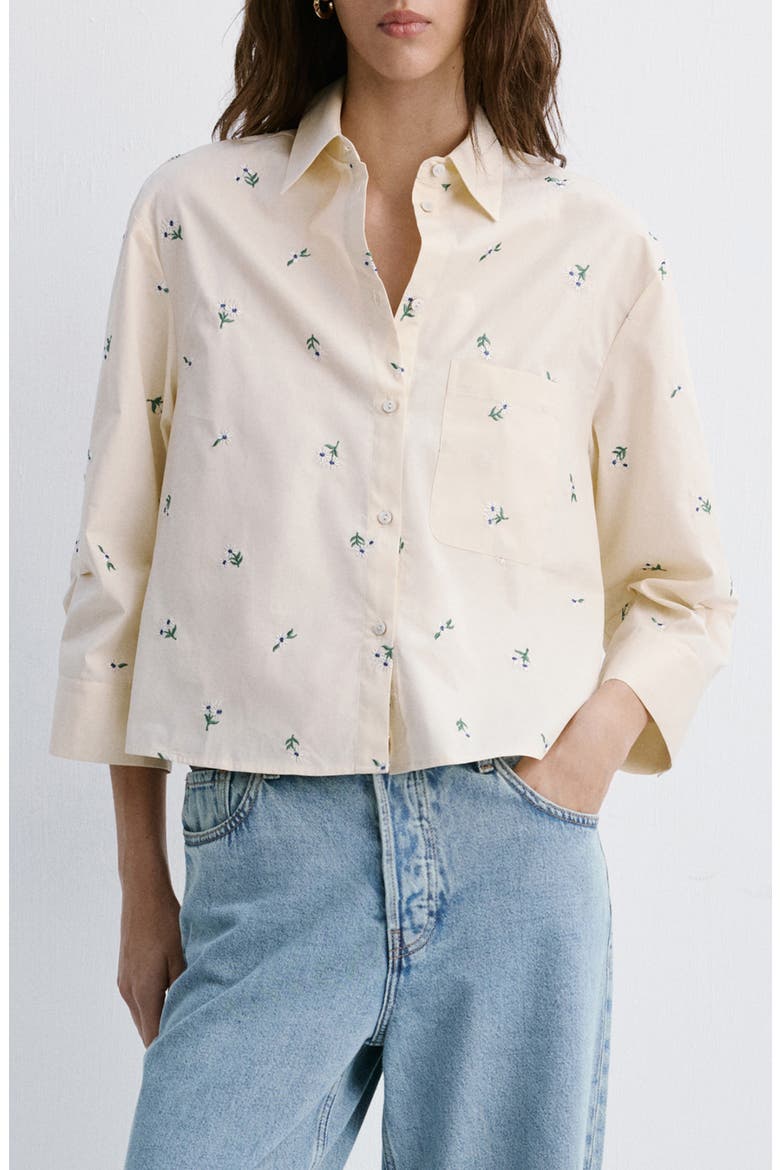 Ditsy Floral Embroidered Button-Up Cotton Shirt, Main, color, PASTEL YELLOW