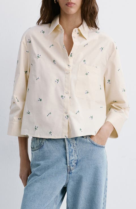 Ditsy Floral Embroidered Button-Up Cotton Shirt