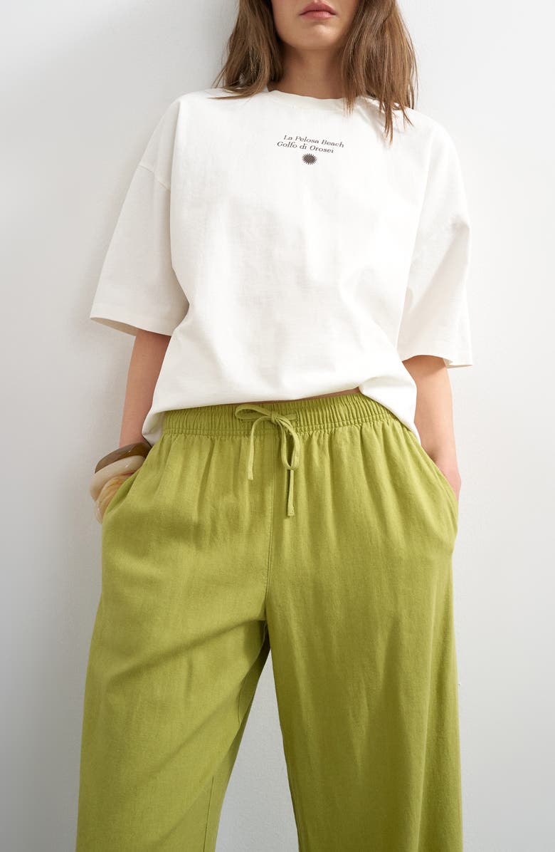 Topshop Linen Blend Straight Leg Pants, Alternate, color, Mgreen